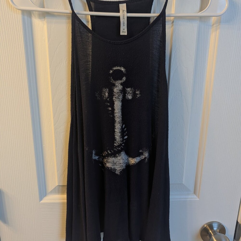 Navy Anchor flowy loose racerback halter tank summer nautical boat lake beach